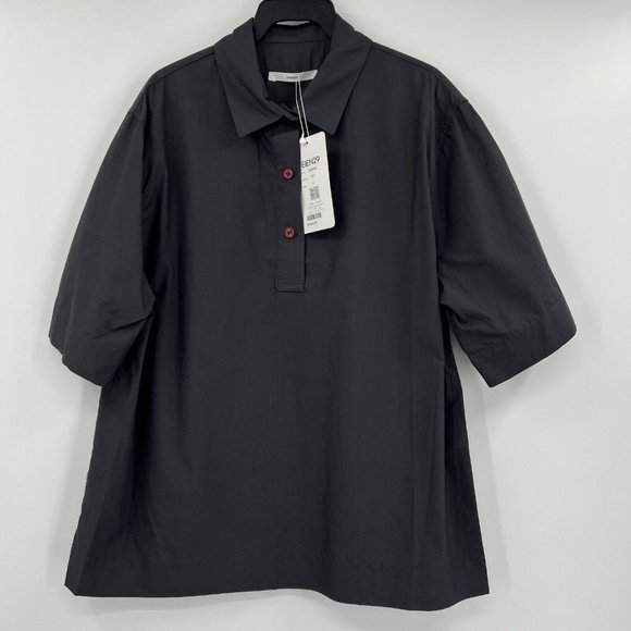 Eien29 Women's Simple Half Button Down Shirt Woven Polo Charcoal Gray One Size F - Picture 1 of 8